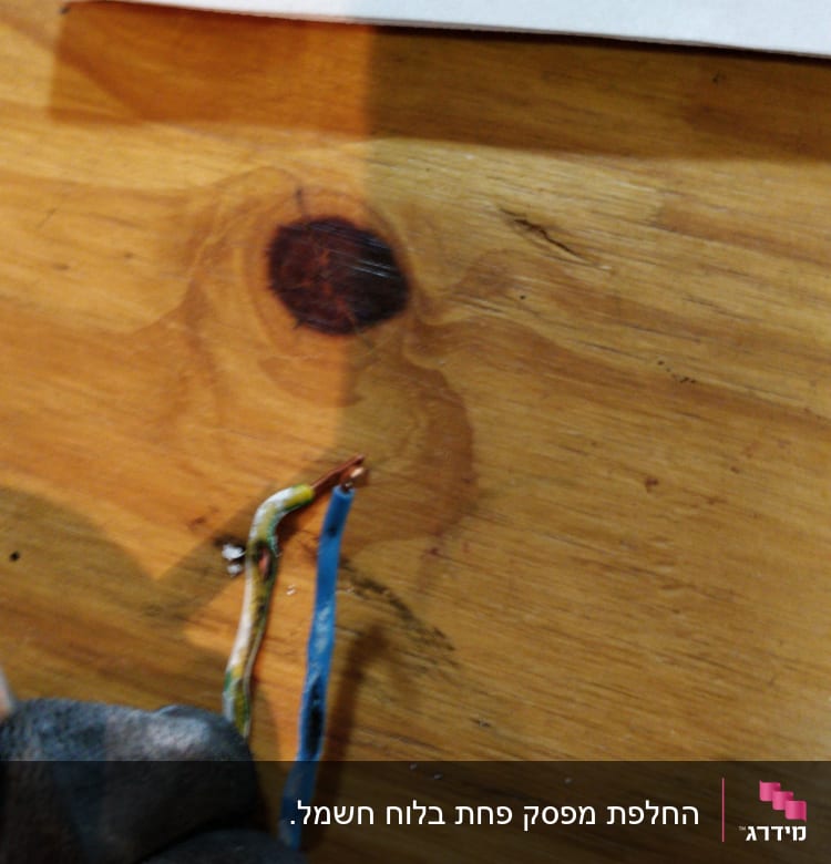 חוטי חשמל צבעוניים על שולחן עץ